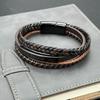 Fashion Charm Brown Men Bracelet Multilayer Leather Bracelet Punk Jewelry Stainless Steel Magnetic Clasp Bangles Boho Bracelet