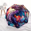 Stained Dragon Window Panel - Vibrant Fantasy DesignUmbrella, Portable 3-Fold Compact Umbrella,Christmas Gift ES511