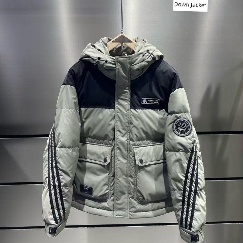 Men's Hooded Down Jacket, Autumn and Winter New Style, Trendy Versatile Color-Blocking, Thickened and Warm, White Duck Down Coat