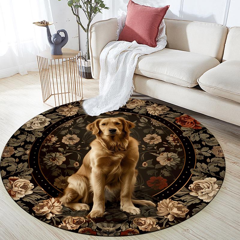 

Golden Retriever pattern round rug,Carpet Rug for Living Room Bedroom Sofa Playroom Decor,Non-slip Floor Mat,Holiday Gifts and Birthday Gifts. 80cmx80cm