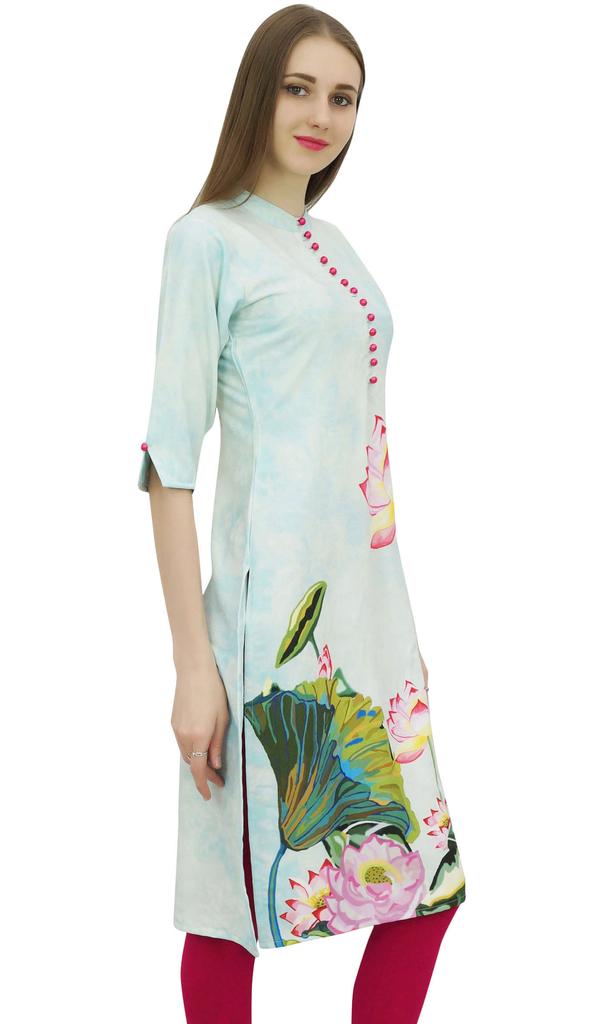 Bimba Women's Moss Georgette Floral Digital Printed Kurta Kurti Casual