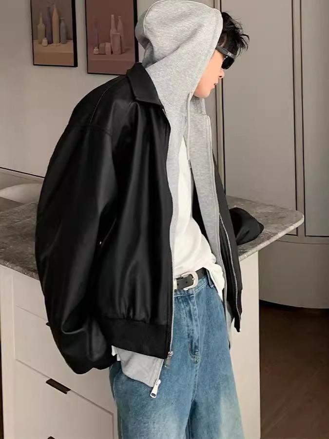 Męska Hipsterska Skórzana Kurtka Motocyklowa z Kapturem PU - Modny Styl Dwuczęściowy