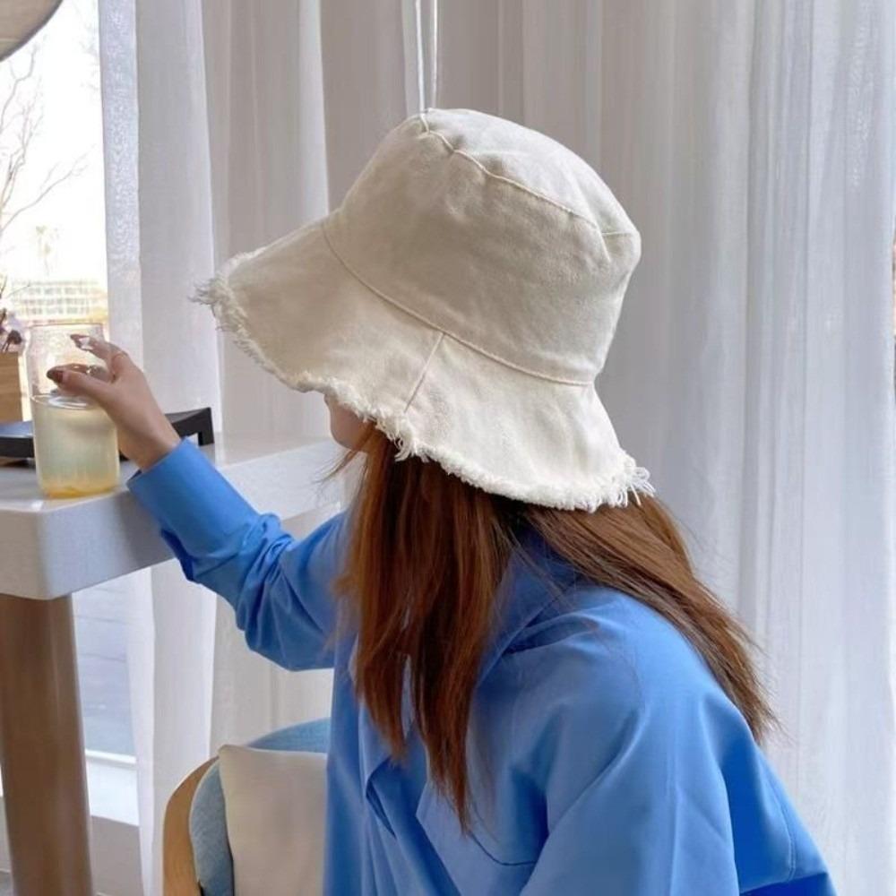 Foldable Raw Edge Fisherman Hat Sunshade Sun Protection Cap Versatile Thin Bucket Hat  Women
