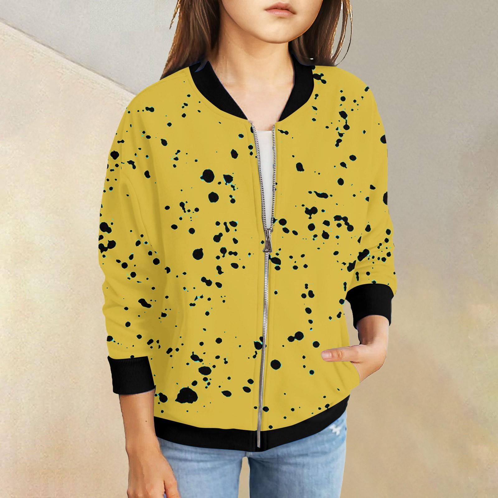 

Куртки на молнии для девочек, детские осенние толстовки с длинными рукавами, верхняя одежда с карманами 5-15 лет 160 жёлтый