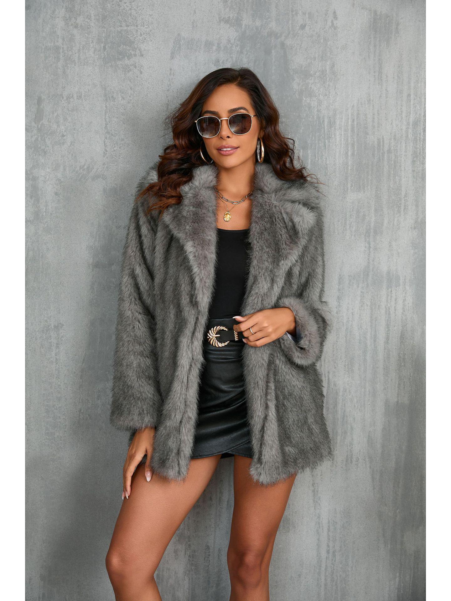 

2024 Европейское и американское женское осенне-зимнее пальто с воротником из искусственного меха Extra Large