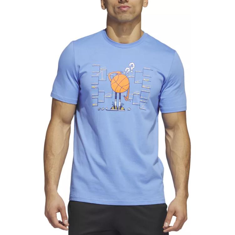 Adidas Cartoon Print Round Neck Short Sleeve T-Shirt Men Tops Blue IC1871