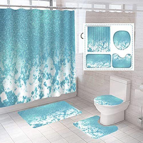 Bathroom Marble Pattern Abstract Art Four-Piece Toilet Three-Piece Shower Curtain
