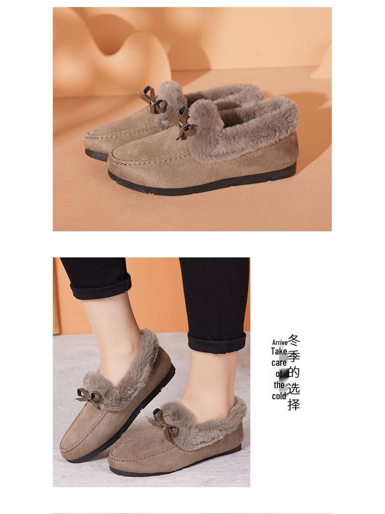 Dames Gevoerde Platte Schoenen - Warm, Velours, Herfst/Winter 2022 Collectie