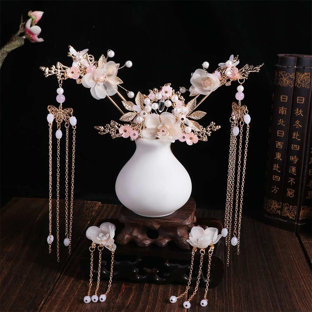 Alloy Bridal Headwear Plastic U-Shape Wedding Dress Hair Accessories Light Colors Dangling Ornament Earrings Hairpin Set Women