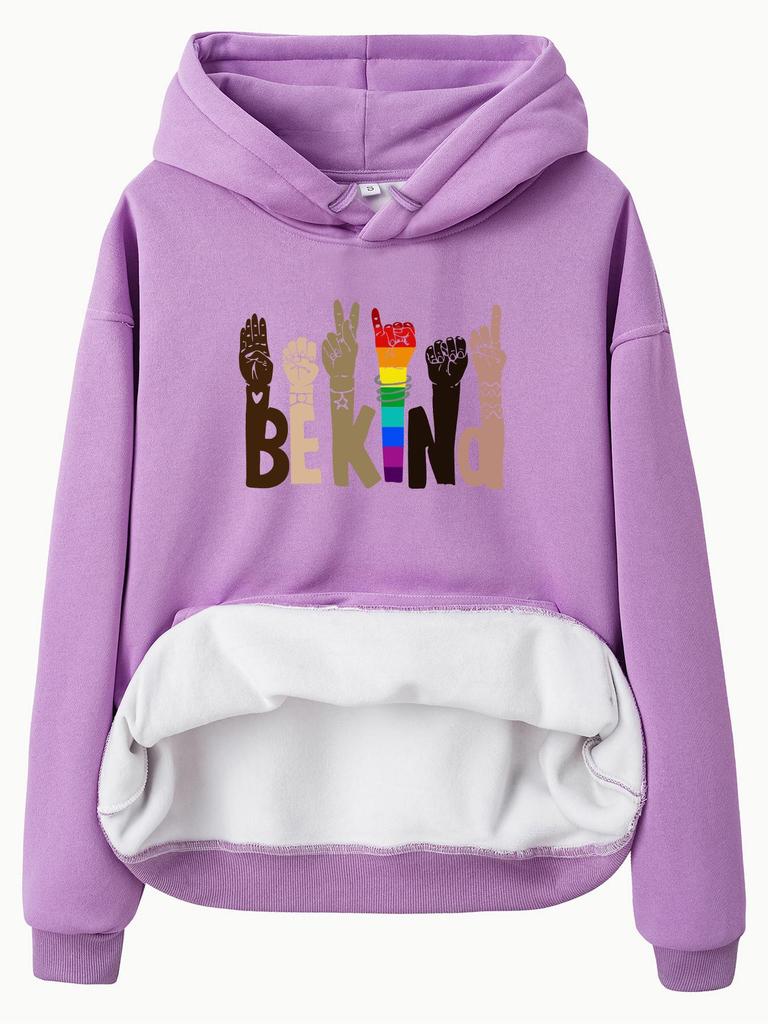 BEKIND Women's Fleece-Lined Hooded Sweatshirt with Kangaroo Pocket