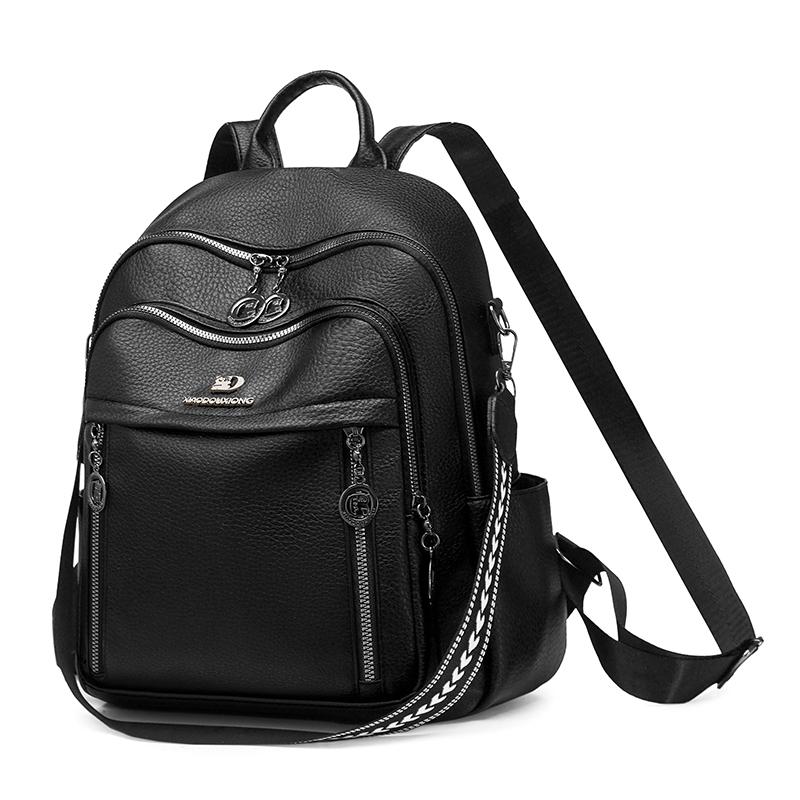 PU Convertible Backpack with Dual Front Vertical Zippers Casual Daypack for Women Daily Travel