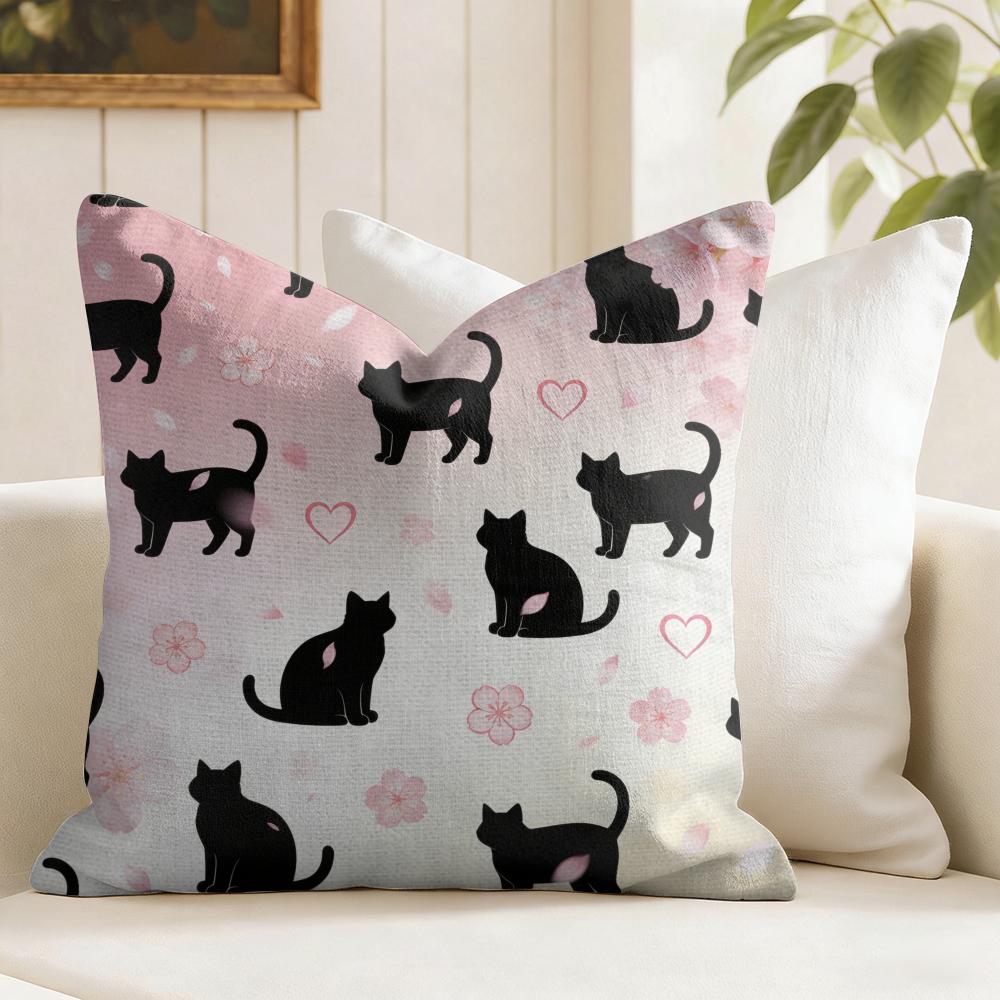 Blackcat Cushion Cover Natural Linen Pillow Cover DoubleSided Print Cushion Cover for Sofa Home Decor