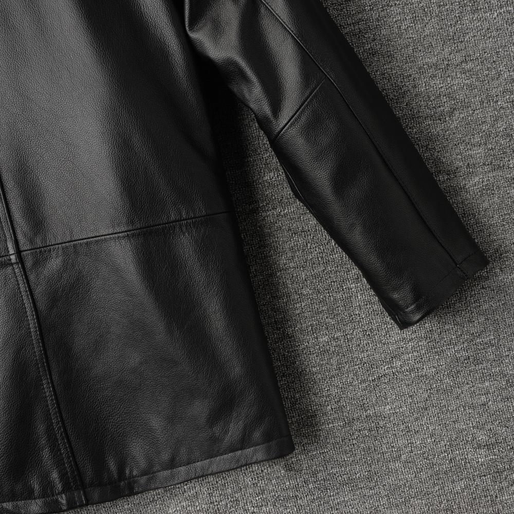 Casual Long Jacket Men Genuine Cow Leather Coat Classic Black Plus Size Jackets Men's Clothes Autumn Winter