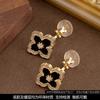 Elegant Zircon-Embellished Clover Stud Earrings Women Non-Pierced Minimalist Luxury Ear Cuffs Gold Tone