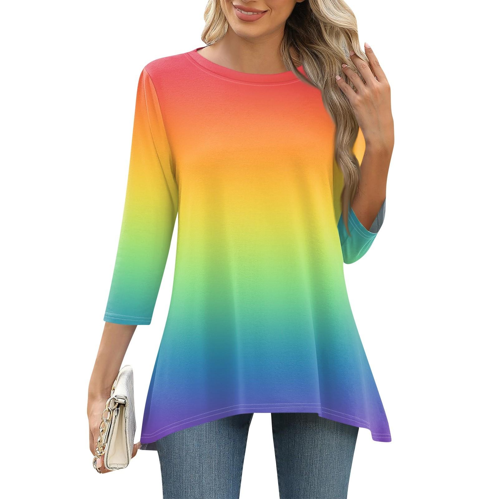 

3/4 рукав туника топы для женщин принтованный повседневный выходной свободный крой модная базовая футболка с круглым вырезом XXL