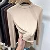 Herbst Winter Neue Modische Stilvolle Deutscher Samt Stehkragen Innen Weiß Basis Hemd Damen Slim Fit Langarm T-Shirt Top
