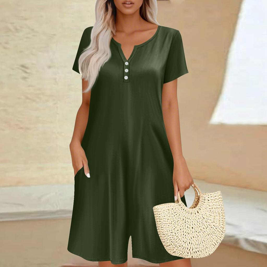 Womens Casual Short Sleeve Jumpsuit Fashion Top Jumpsuit Shorts Rompers With Pockets