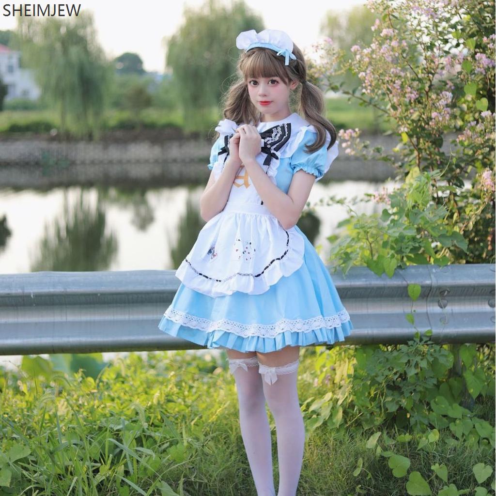 Cute Blue Alice Playing Cards Lolita Maid Costume Sweet Girl Role Play Costume Japanese Cute Maid Uniform Party Stage Costume