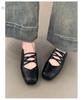Sheepskin~ French square head cross strap Mary Jane shoes spring and autumn flat-soled single shoes women's shallow mouth soft-soled ballet shoes