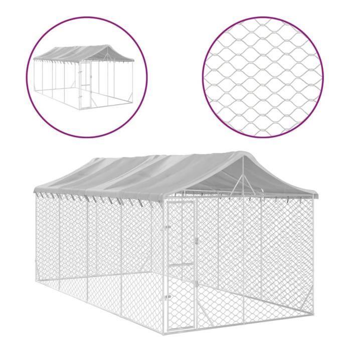 VidaXL Chenil d'extérieur pour chiens avec toit argenté 3x6x2,5 m 3190488