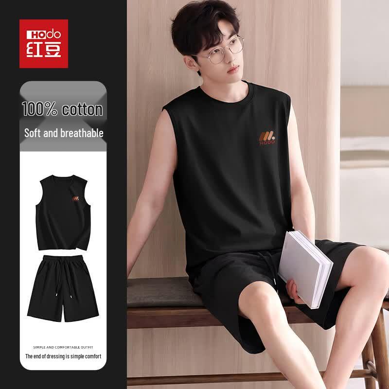 Hodo Men's Pure Cotton Sleeveless T-Shirt & Shorts Set