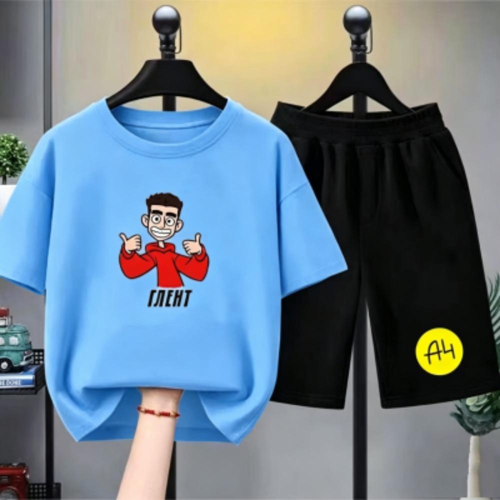 Fashion Men's Short Sleeve T-shirt Men's Set White Black T-shirt Shorts 2pcs Outdoor Casual Men Women's Cartoon Print Set Clothing