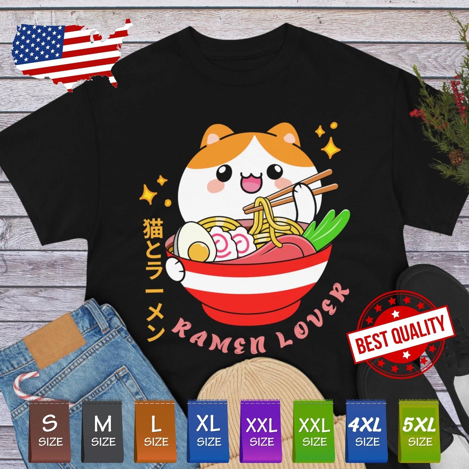 

Kawaii kitty enjoying ramen on a tee: Noodle Japan T Shirt Anime Manga Cosplay 3XL