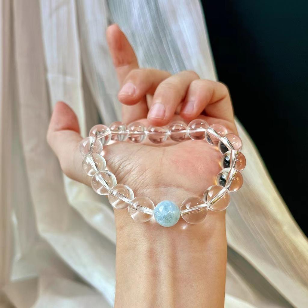 Vintage High Quality Vitreous Natural White Crystal Natural Aquamarine Bracelet Women'S Bracelet