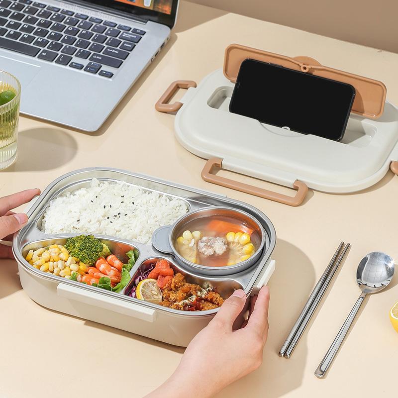 Lunchlåda i 304 rostfritt stål för vuxna barn skola kontor mikrovågsbar bentolåda med väska isolerade matförvaringsbehållare