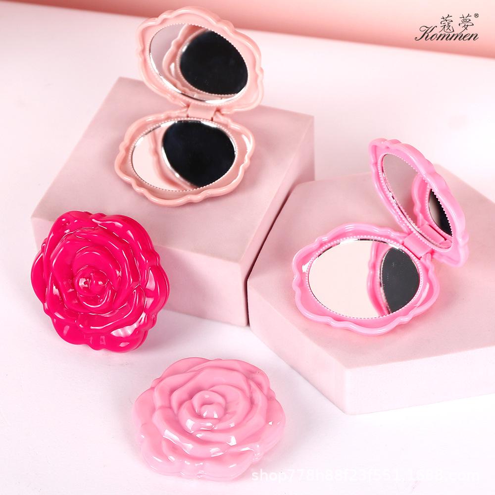 Compact Rose Flower Double-Sided Folding Mirror