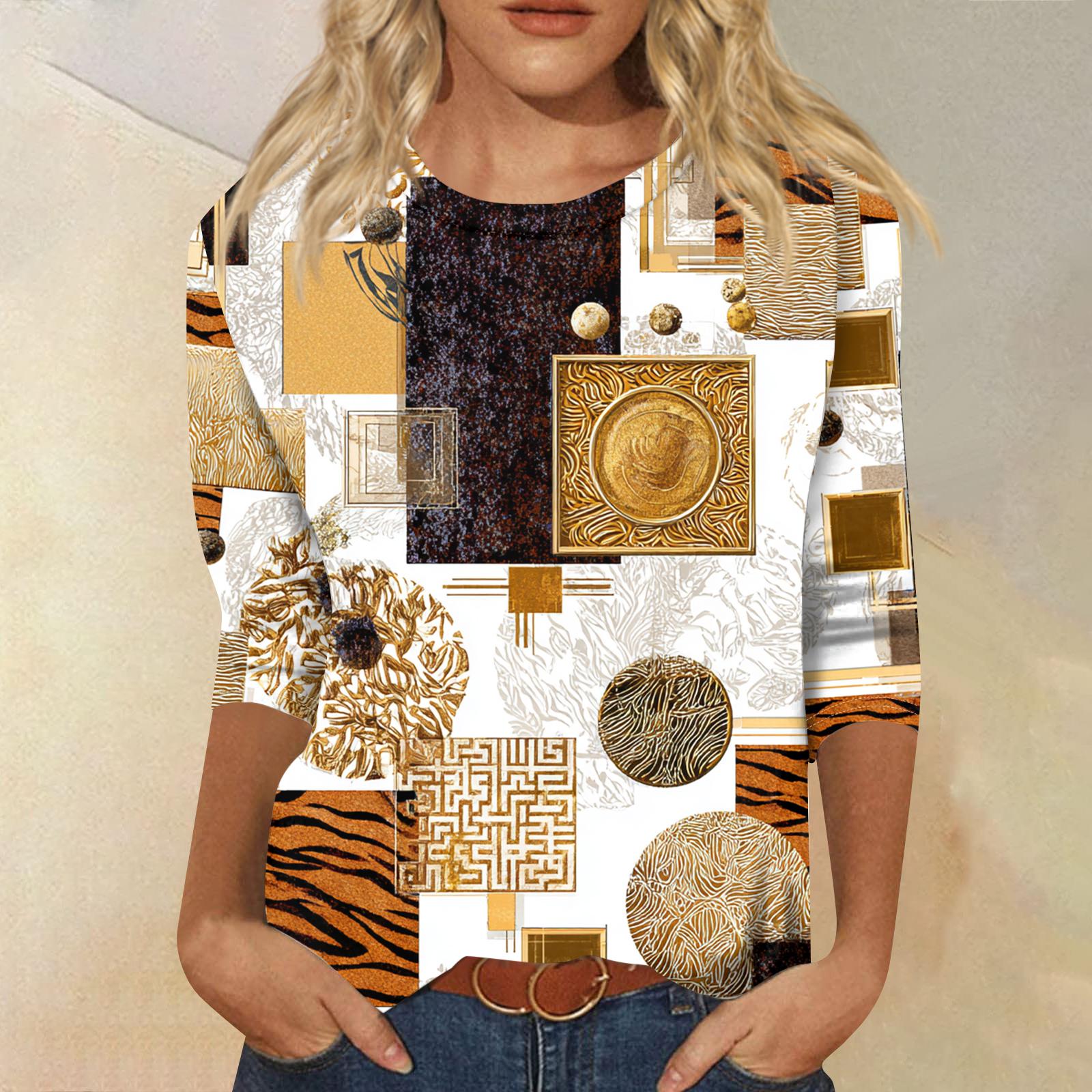 

Женская модная повседневная футболка с круглым вырезом и рукавом три четверти, в стиле ретро, с цветочным принтом XL белый