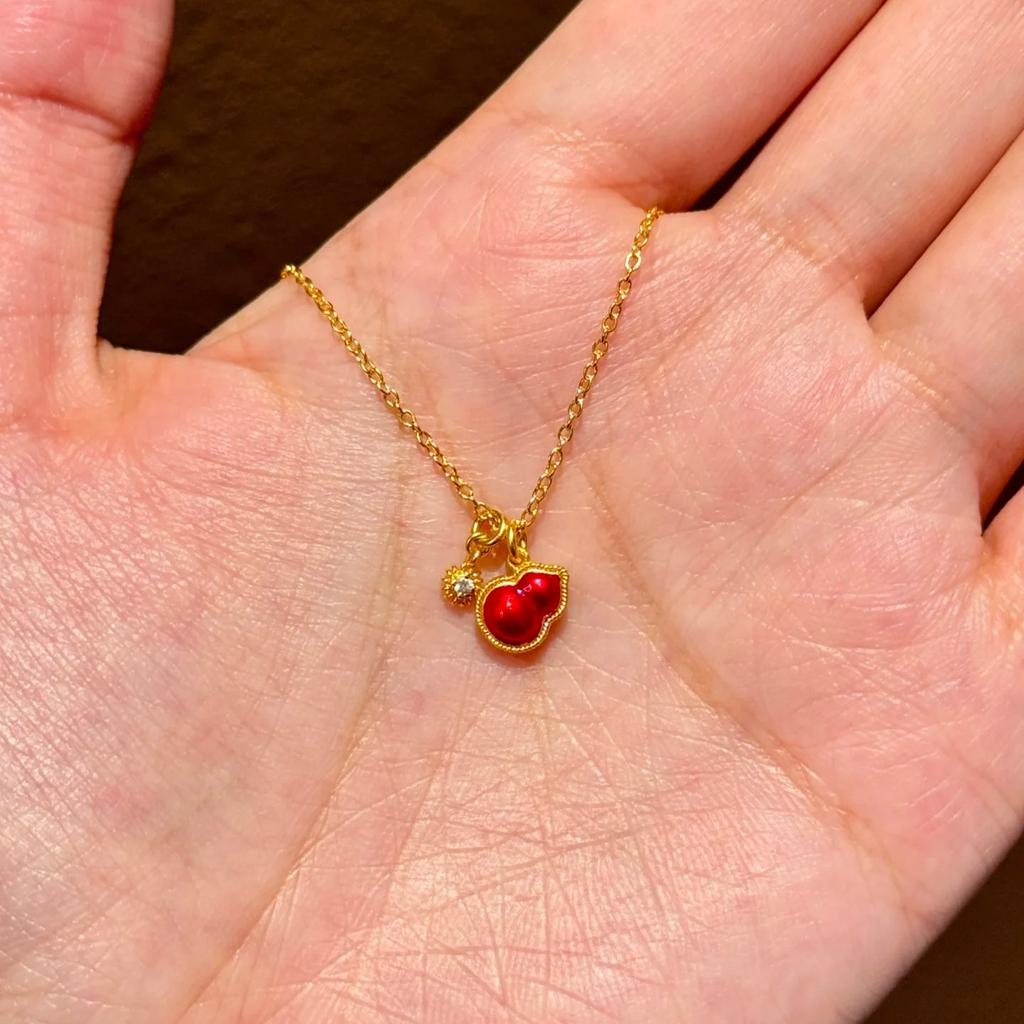 Silk Red Gourd Drip Glaze Necklace Ring Earrings Bracelet Temperament Versatile Lucky Red Jewelry Set