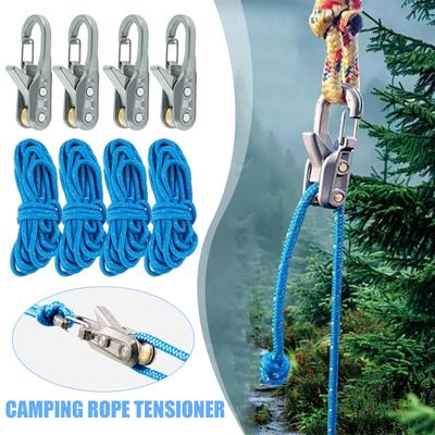1/4Pcs Rope Tensioner with Roller Cord Heavy Duty Metal Outdoor Backpacking Hiking Boating Camping Guyline Rope