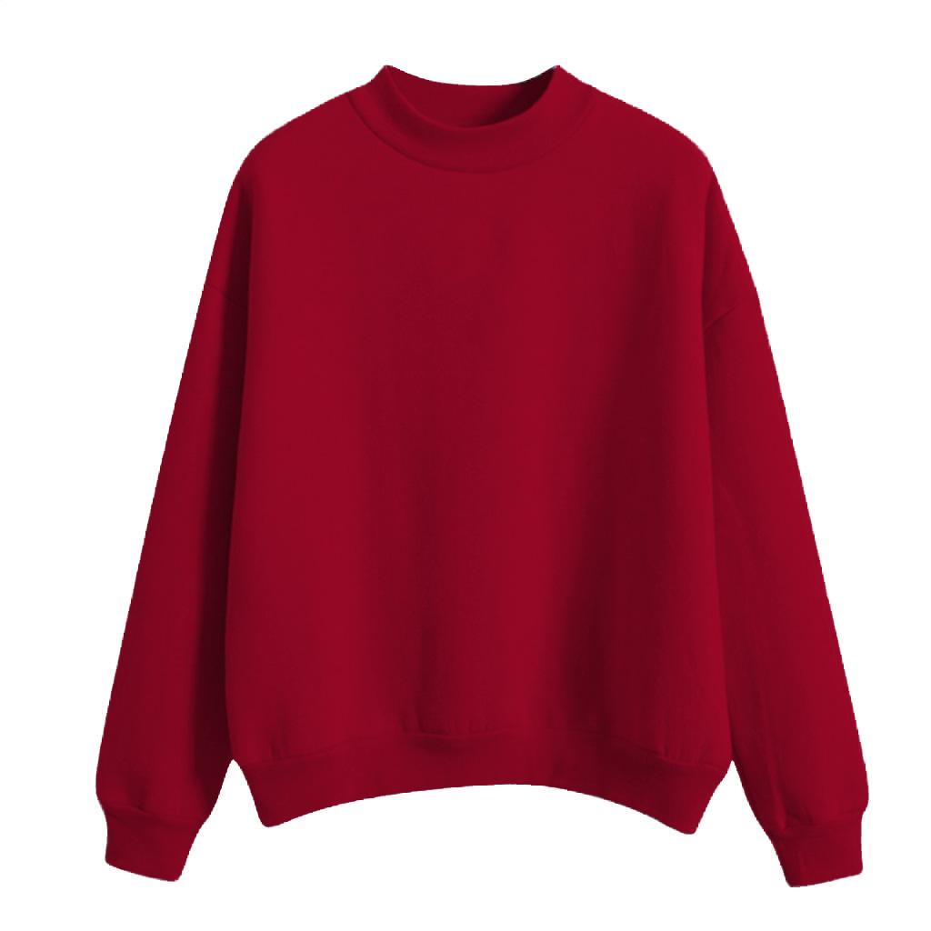 Cross-Border Solid Color Half-High Neck Sweatshirt – Custom Image Option Available