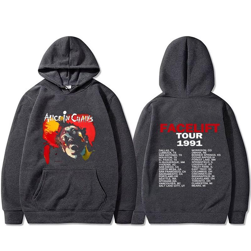 Felpa con cappuccio Alice in Chains Face Lift Tour 1991 Moda Rock Band Uomo Donna Casual Oversize Pullover Unisex Felpa Cotone Cappuccio