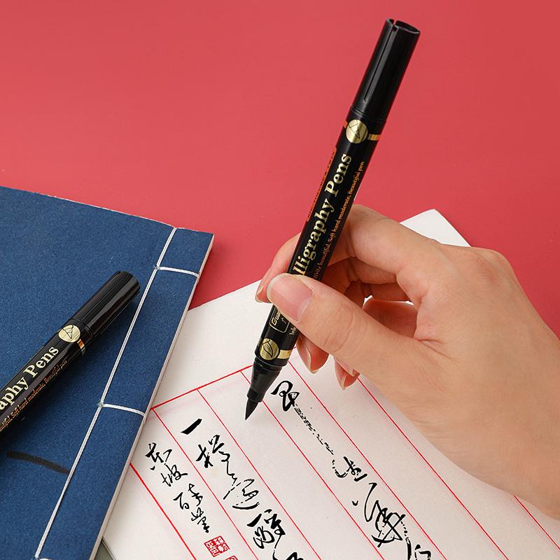 3 Pcs/lot Double Head Hand Lettering Pens Chinese Calligraphy Brush Pens Collection Art Markers Black Ink 4 Size for Beginners Writing