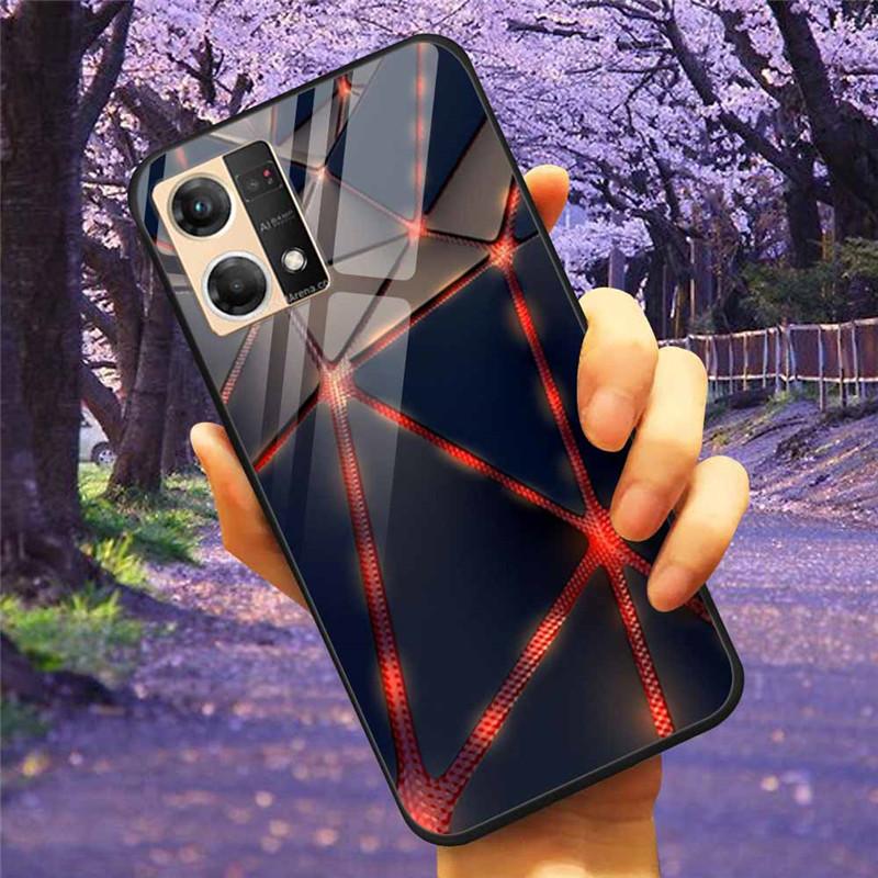 For Oppo Reno7 4G Case Fashion Tempered Glass Moon Star Bumper Cases for Oppo Reno 7 4G Phone Cases CPH2363 Luxury Funda Capa