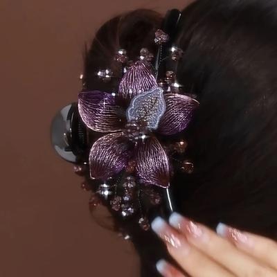 1pc Elegant Women's Jewelry Hair Accessory Rhinestone Flower Ponytail Hair Clip for Daily Party Wear Girl Fashion Hair Clip