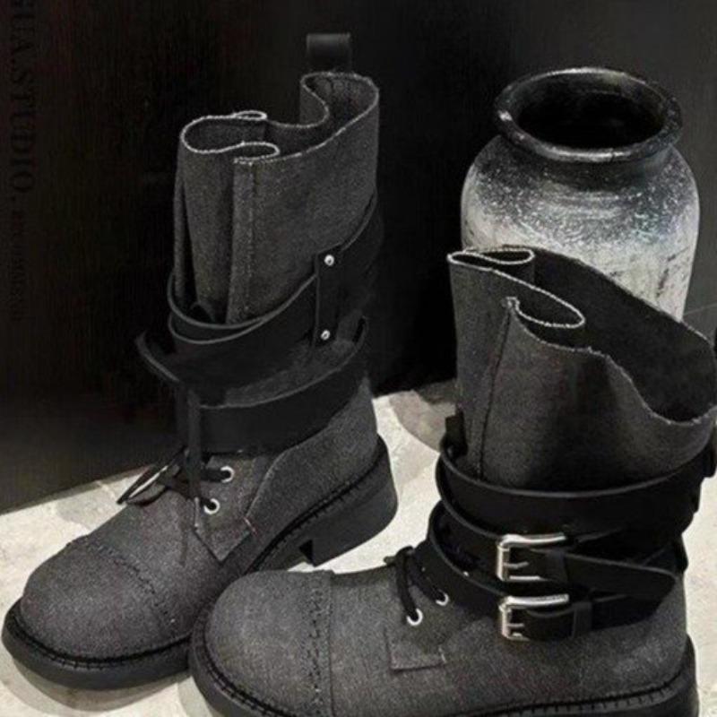 Fashion Retro Women's 2025 New Thick Heel Belt Buckle Short Boots Versatile Casual Motorcycle Boots