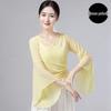 Women's Classical Chinese Dance Bell Sleeve Top - Sheer, Long Sleeve, Body Shaping Dancewear for Adults