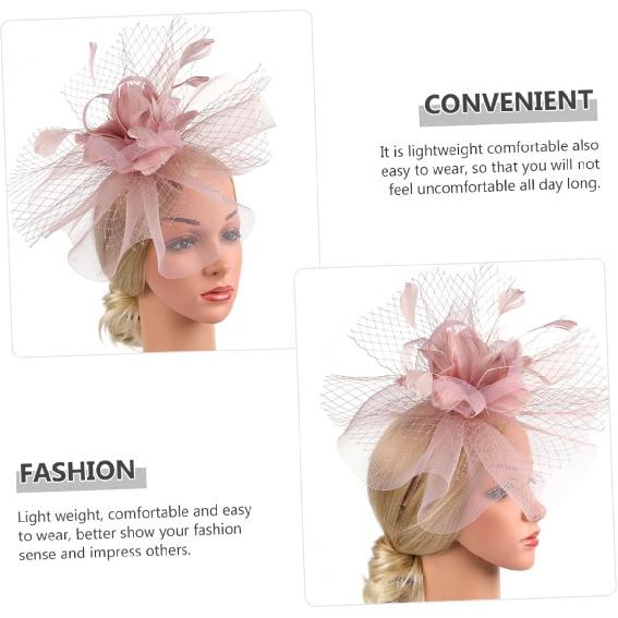YARNOW Mesh Fascinator Hat for Women Cocktail Tea Party Hat with Hair Clip and Headband for Special Occasion Accessories Pink