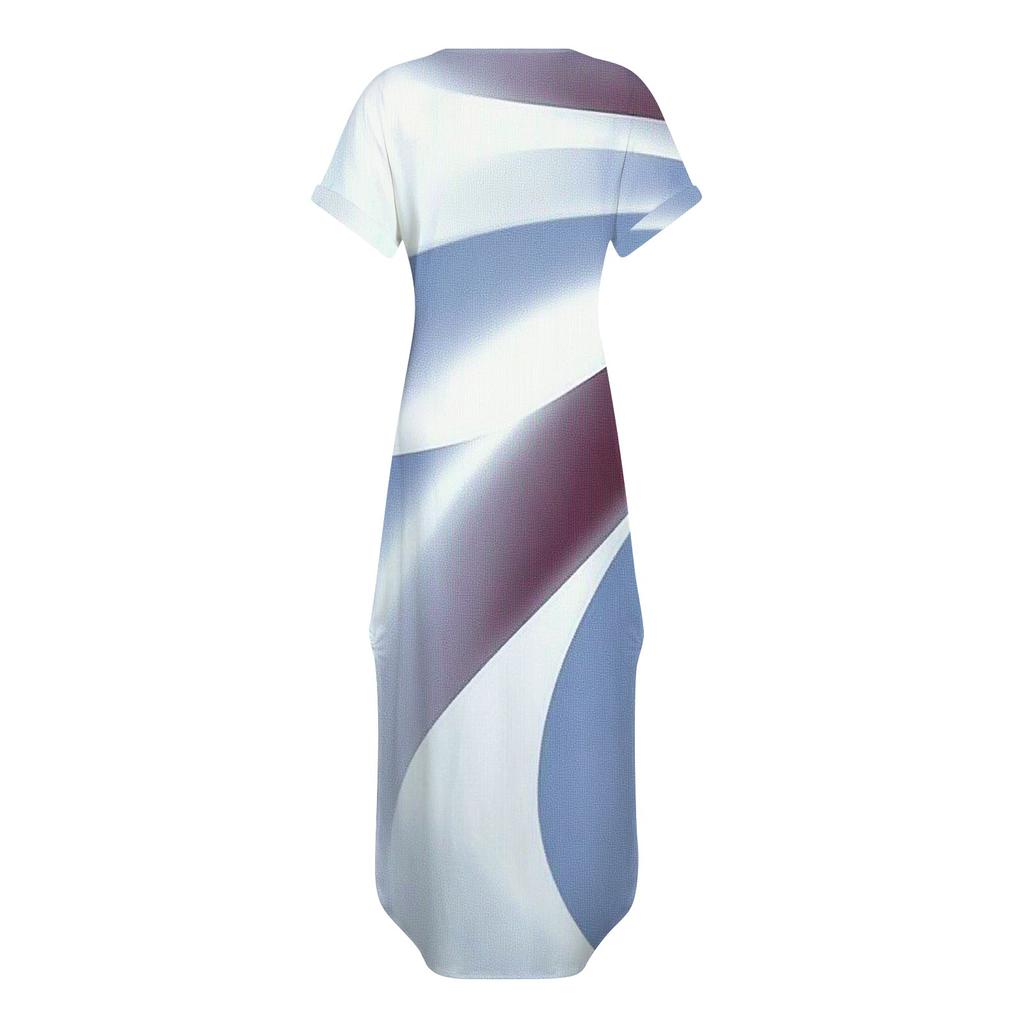 Women's Summer Floral Print Casual Loose Short Sleeve Beach Maxi Split Dress