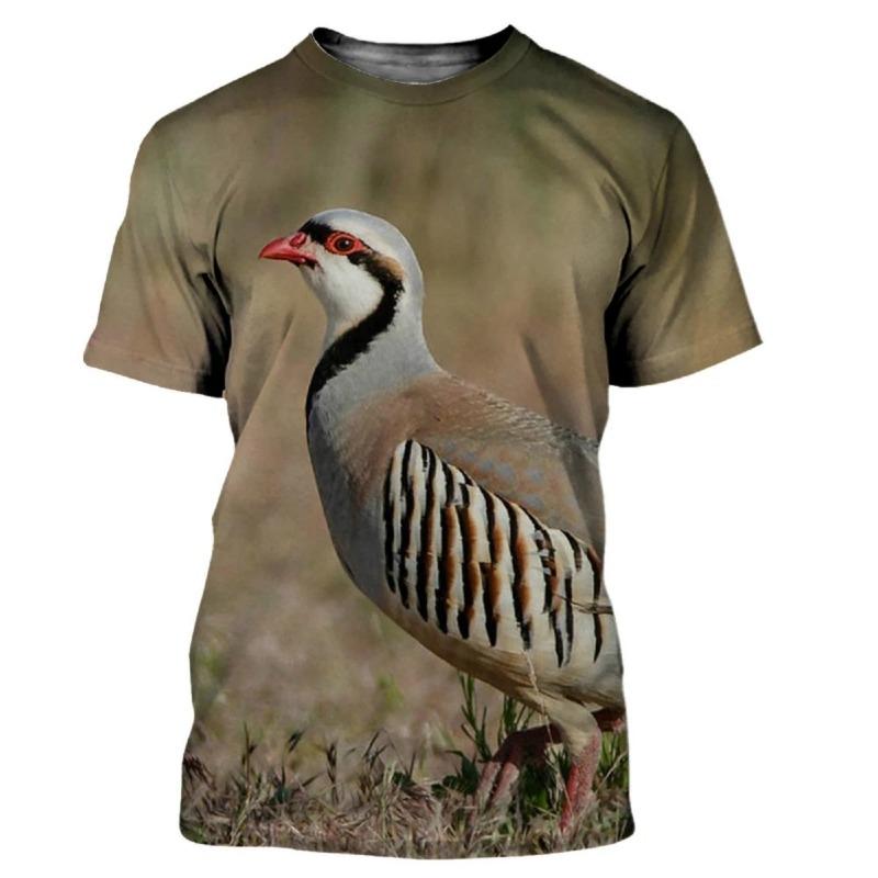 Summer Camouflage Hunting Animal quail Pattern Printed Men's Round Neck T-shirt Casual Short Sleeved Oversized Fashionable