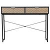 Narrow Console Table with 2 Drawers Carved Lines Design Modern Style Black and Oak