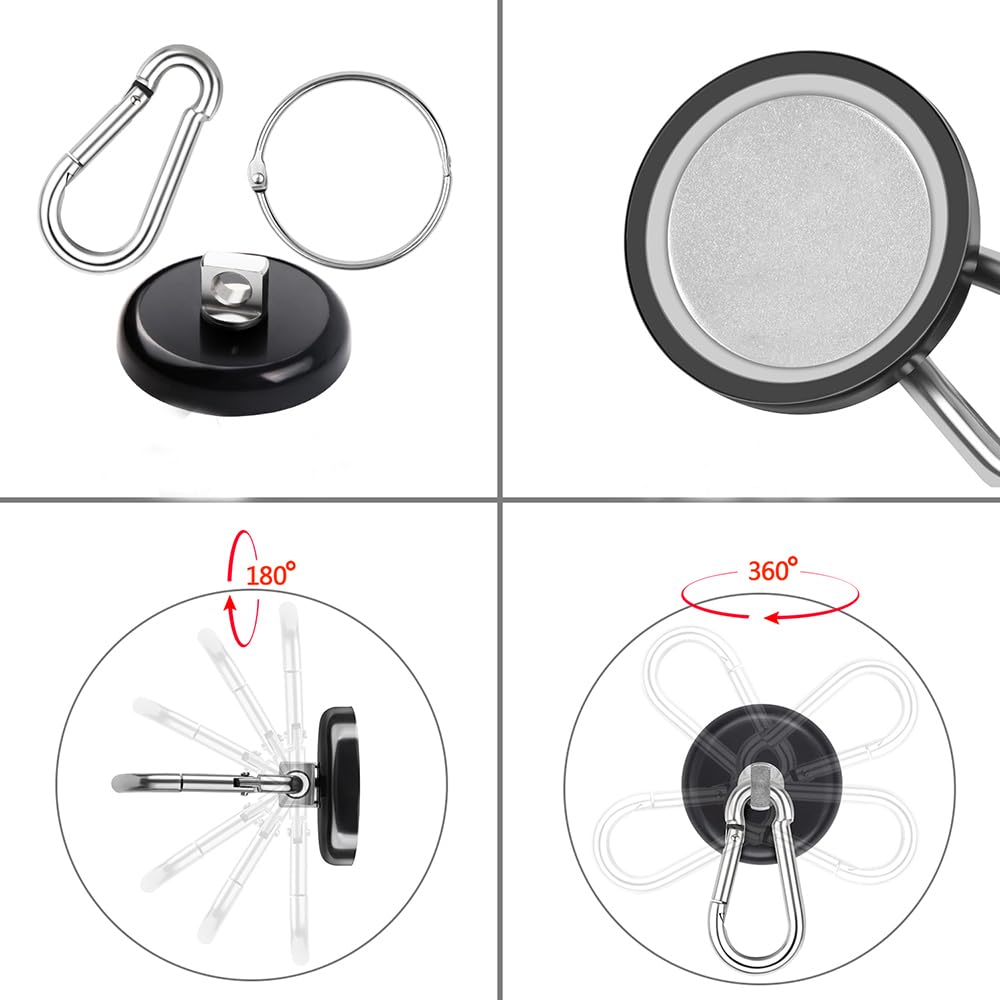 Ganchos Mosquetão THCMagorilla, Capacidade 63kg, Ímã de Neodímio Giratório de Alta Resistência, 42mm, Preto, 8 Peças, para Bolsas, Churrasqueiras, Carteiras e Armazéns