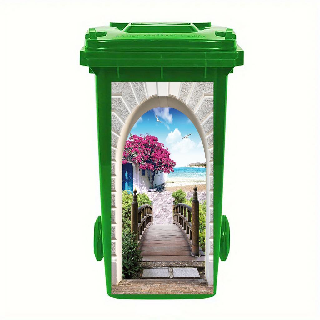 1 Pezzo Adesivo Pattumiera Alberi Verdi a Cascata Autoadesivo Paesaggio Naturale Decalcomania con Scene Vivaci di Foresta, Fiume e Funghi per Giardino Esterno