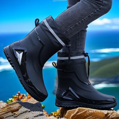 Chaussures de pluie mode homme imperméables ensemble chaussures de pêche couverture polaire chaudes antidérapantes chaussures en caoutchouc bottes de pluie plates cavalier marée