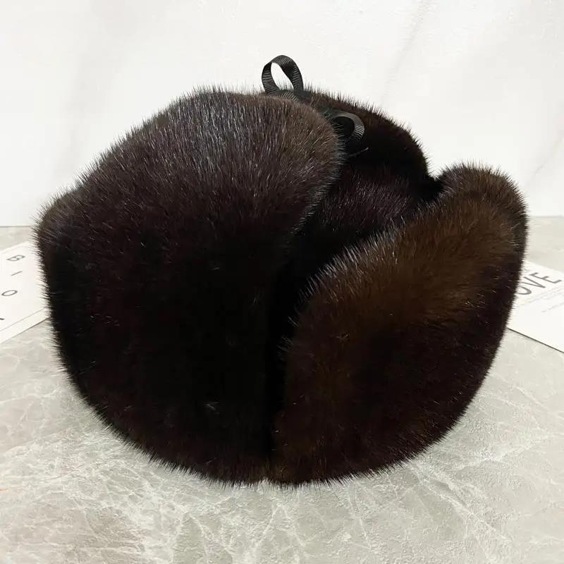 Ushanka Hat Man Luxury Winter Hat Full Pelt Real Mink Fur Bomber Cold Cap High Quality  Russian Military Style Trapper Hat