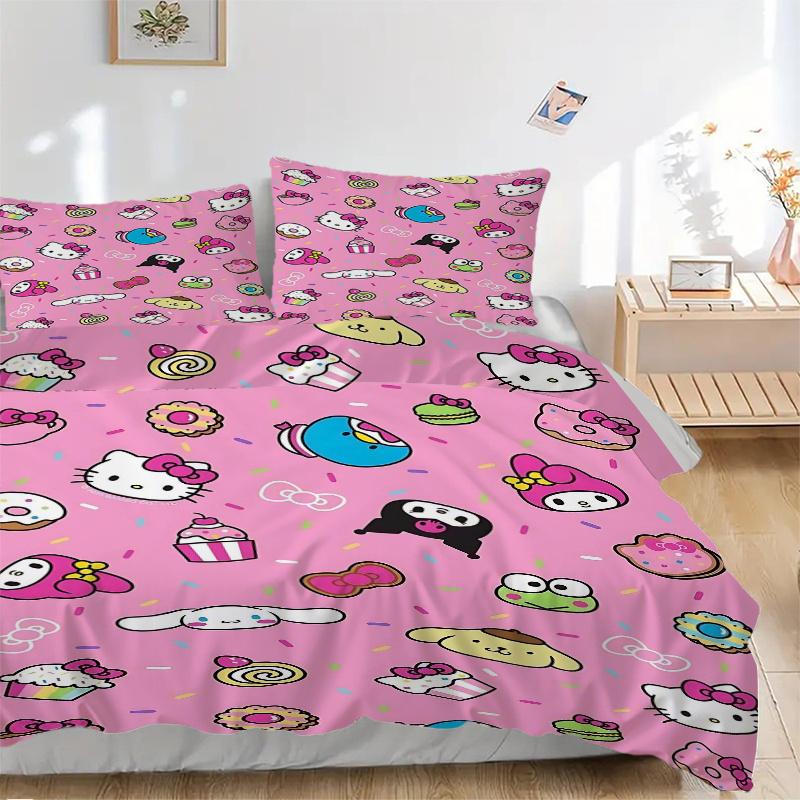 

3pcs Hello Kitty and Friends Quilt Cover Set - Soft & Comfortable Polyester Fabric, All-Season Breathable Comforter Set For 1 Quilt Cover & 2 Pil 135x200cm