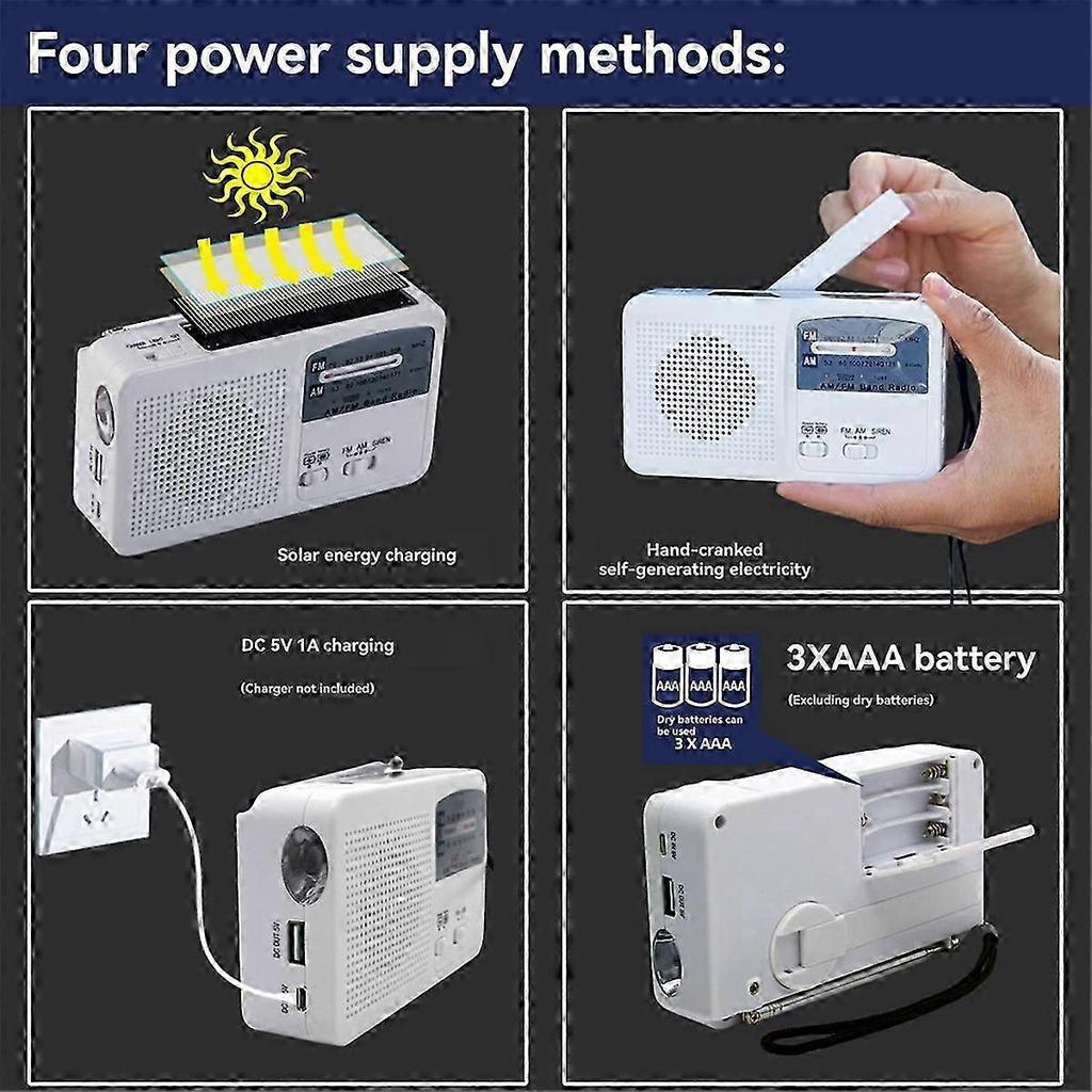 Solar-Powered FM/AM Radio with Hand Crank, Multifunctional Portable Emergency Radio and Flashlight